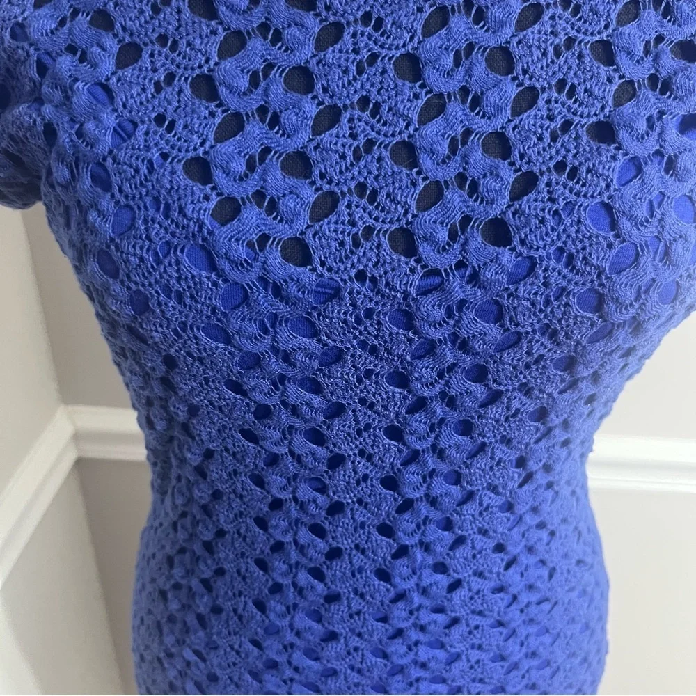 FREE PEOPLE Royal Blue Lace Crocheted & Lined Womens Dress Size S Boho MIDI